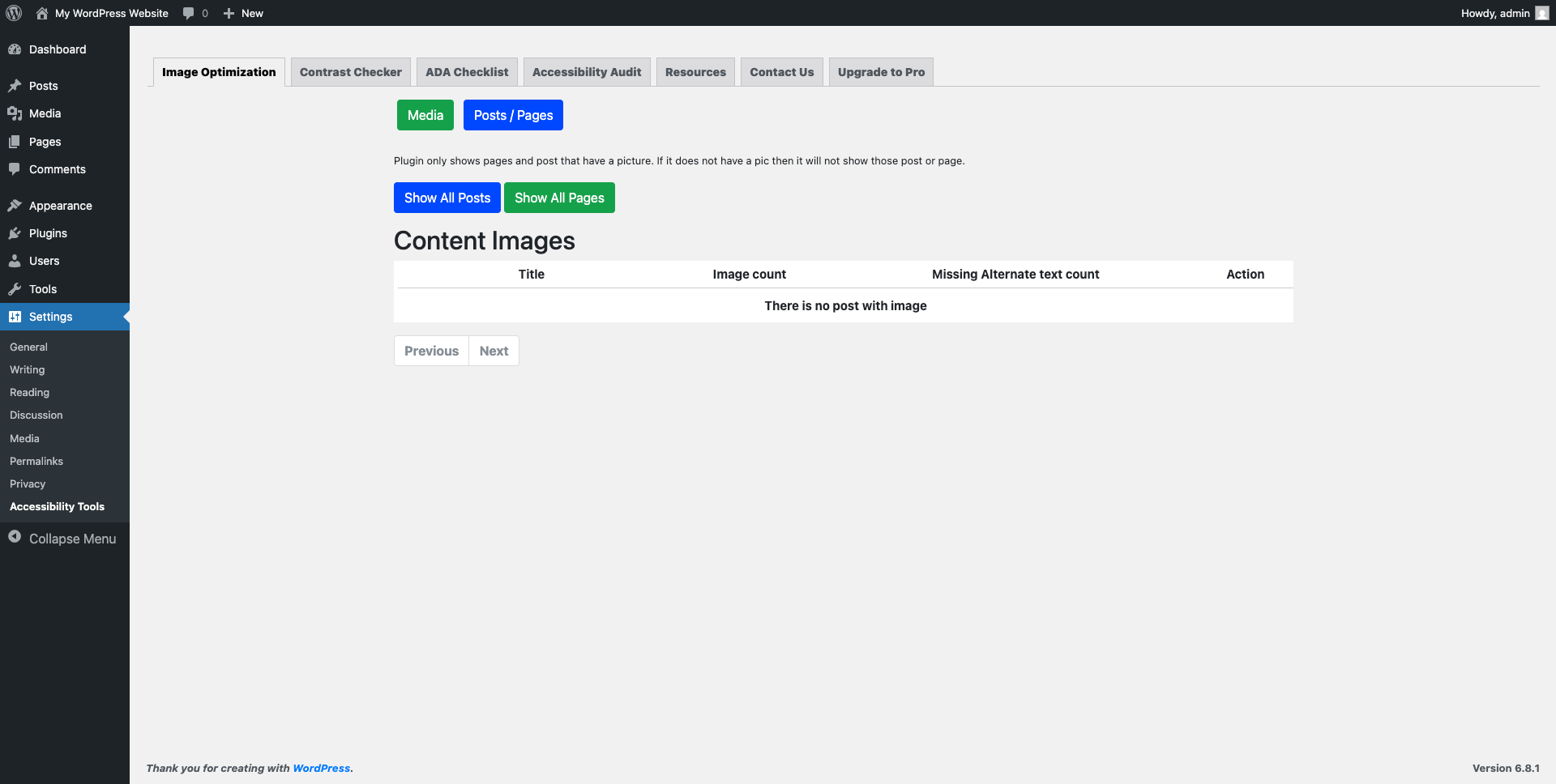 <p>Displays all published pages or posts that have photos on them.</p>