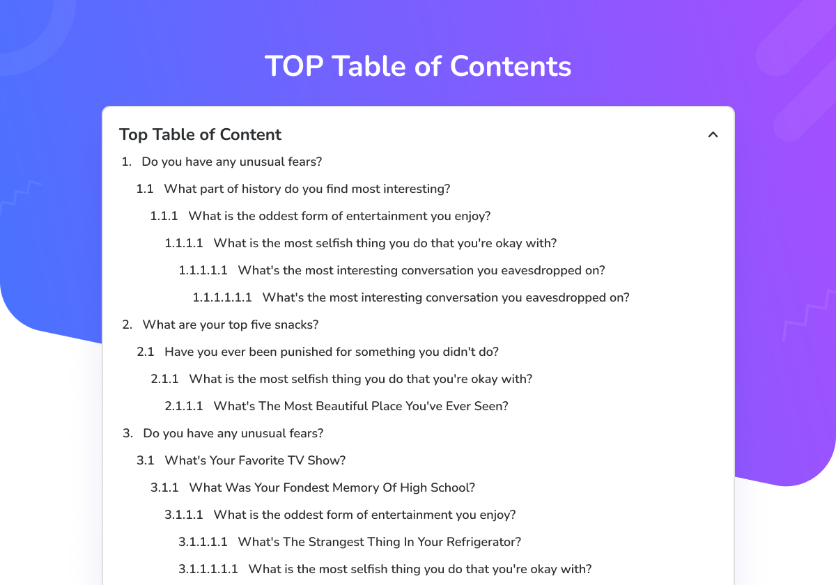 TOP Table Of Contents