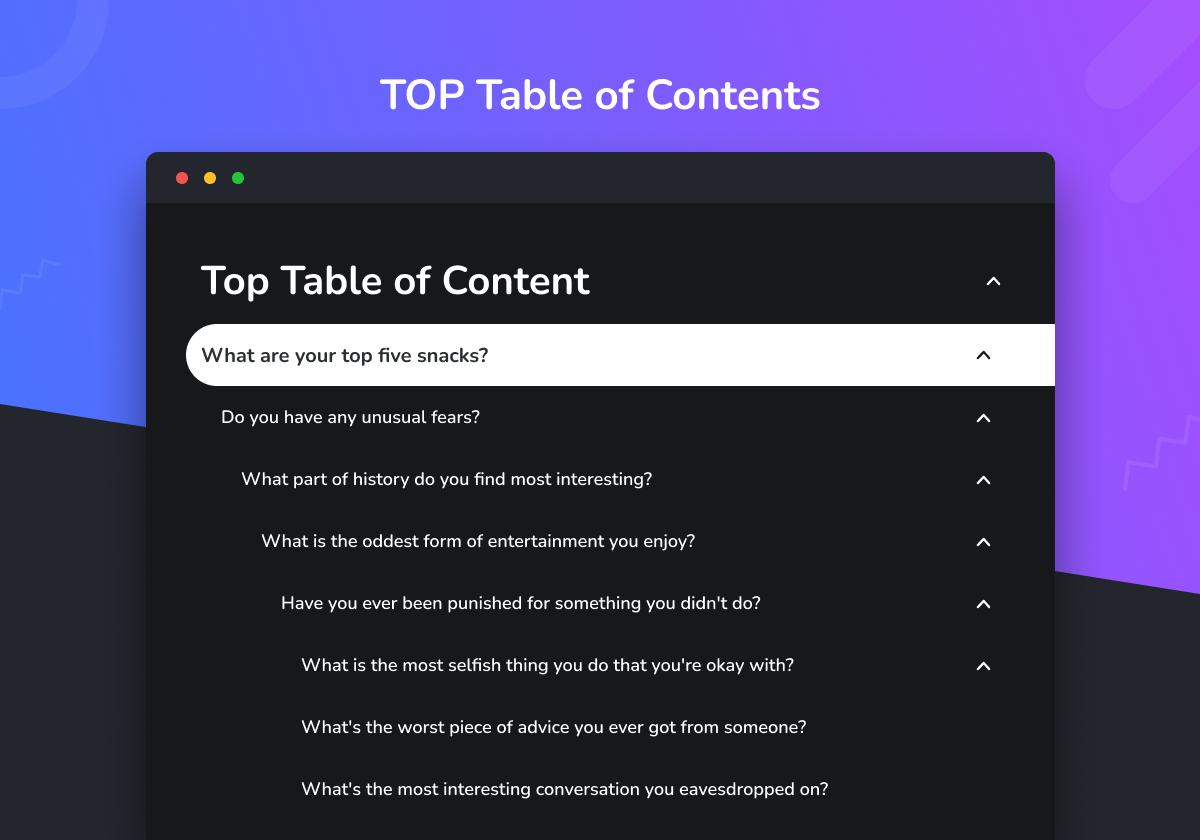 TOP Table Of Contents