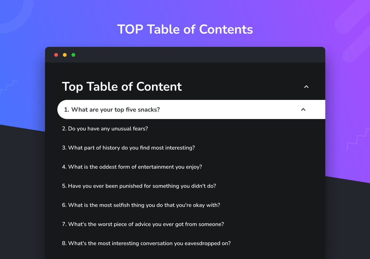 TOP Table Of Contents