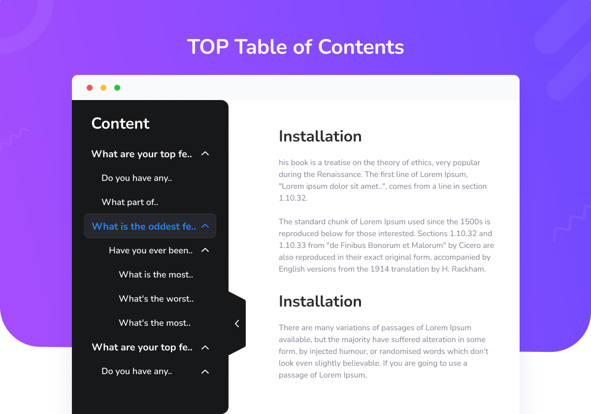 TOP Table Of Contents