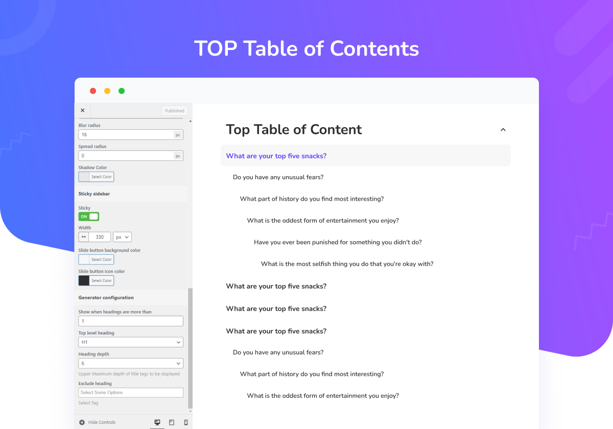 TOP Table Of Contents