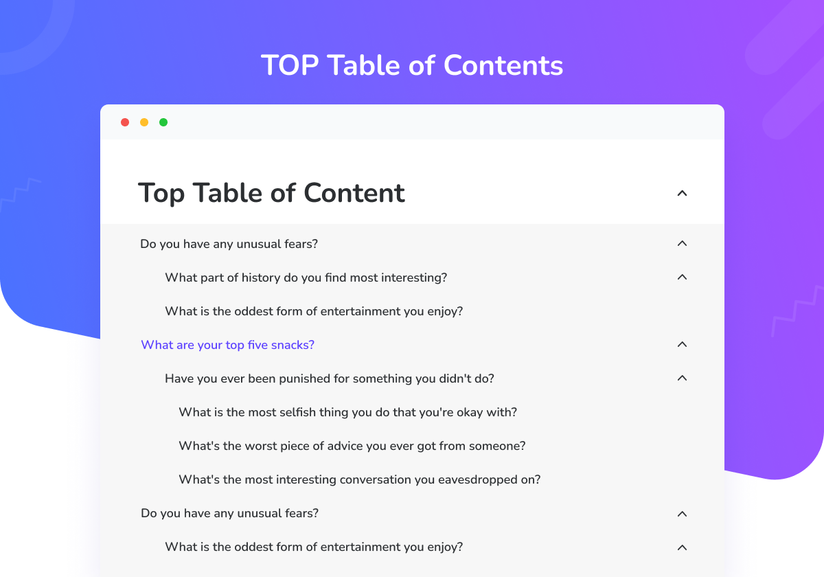 TOP Table Of Contents