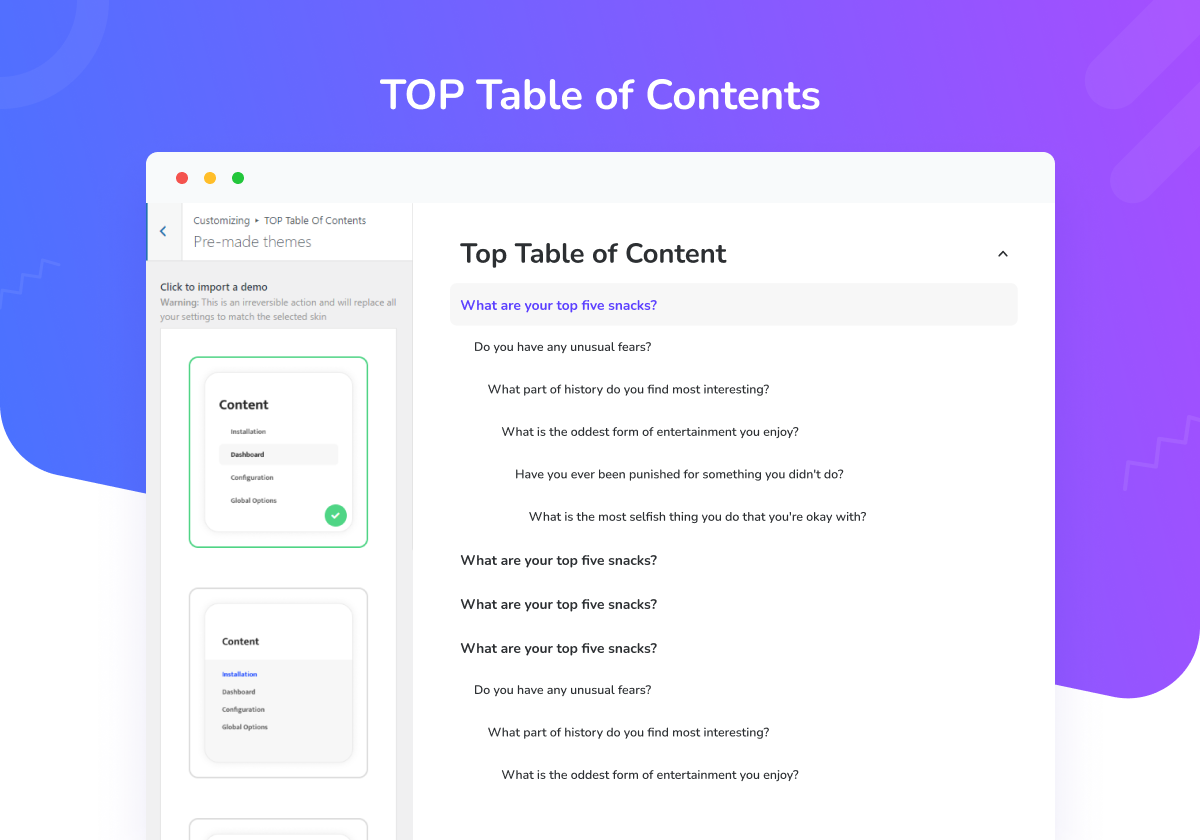 TOP Table Of Contents