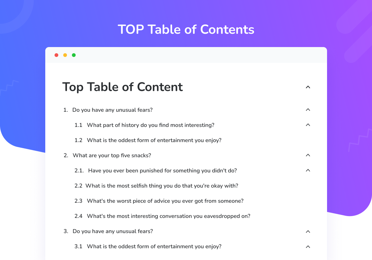 TOP Table Of Contents