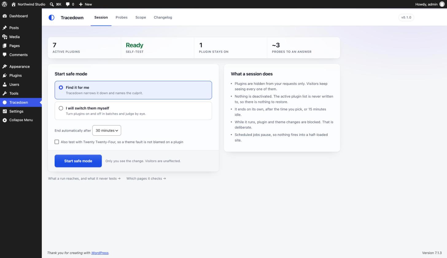 The start screen: what the site looks like right now, and one button.