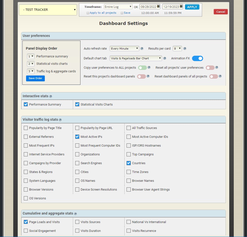 <p>Dashboard reports selection screen.</p>