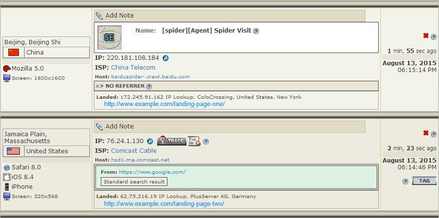 <p>Page loads log provides detailed visitor and web page/blog activity information about every single page load in real-time. This includes visitor geolocation, ISP, organization, user agent, IP address changes, referrers, and landing pages</p>