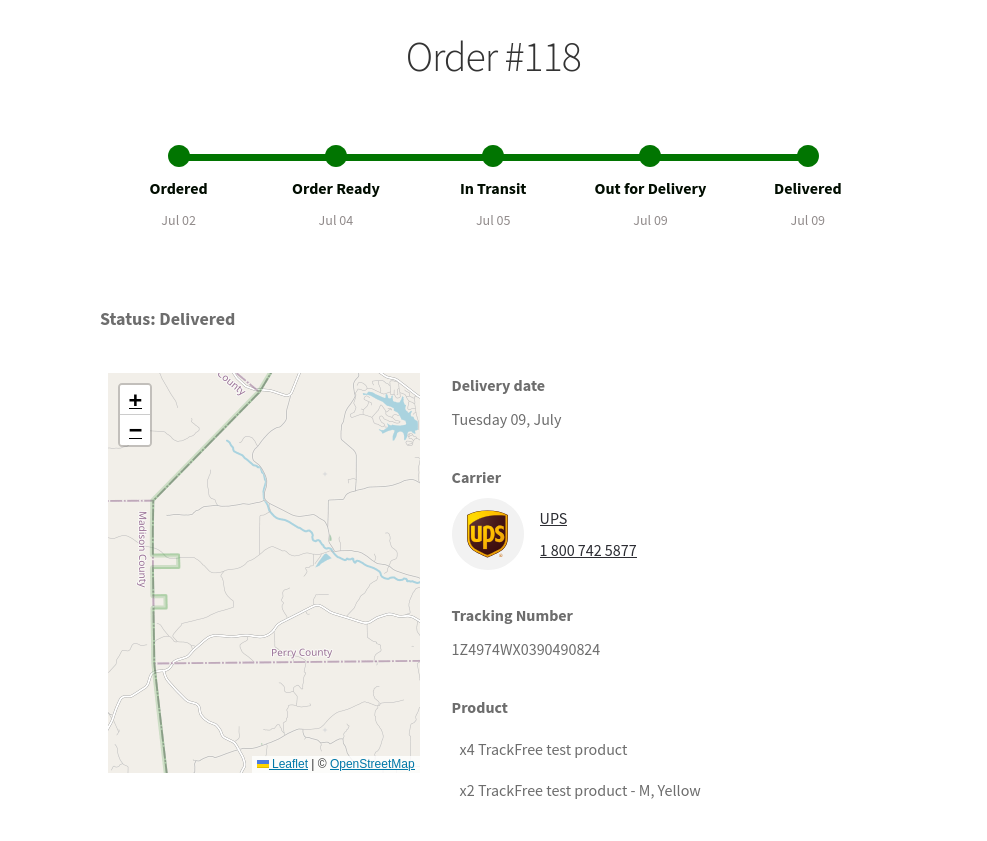 Storefront Order Tracking Page