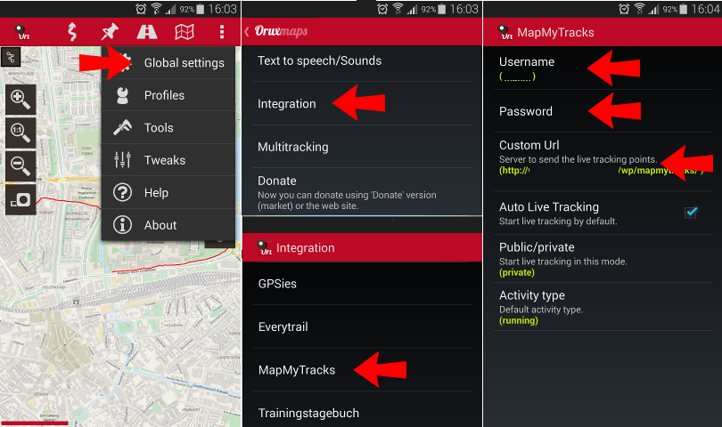 Configuration of OruxMaps for use with Trackserver / WordPress