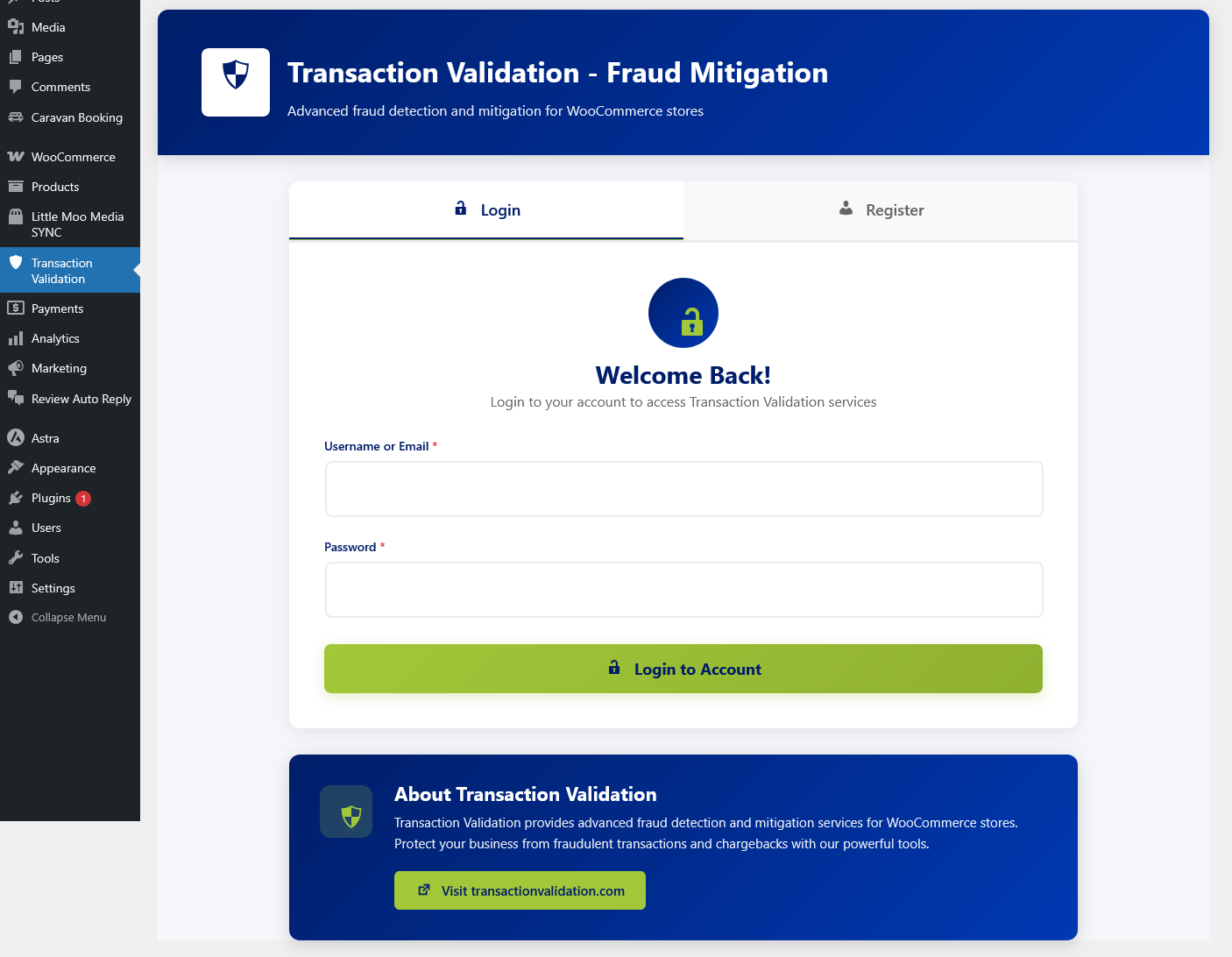 Registration page - Create a new account or login