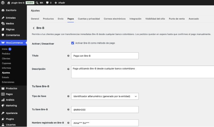 Admin del plugin.