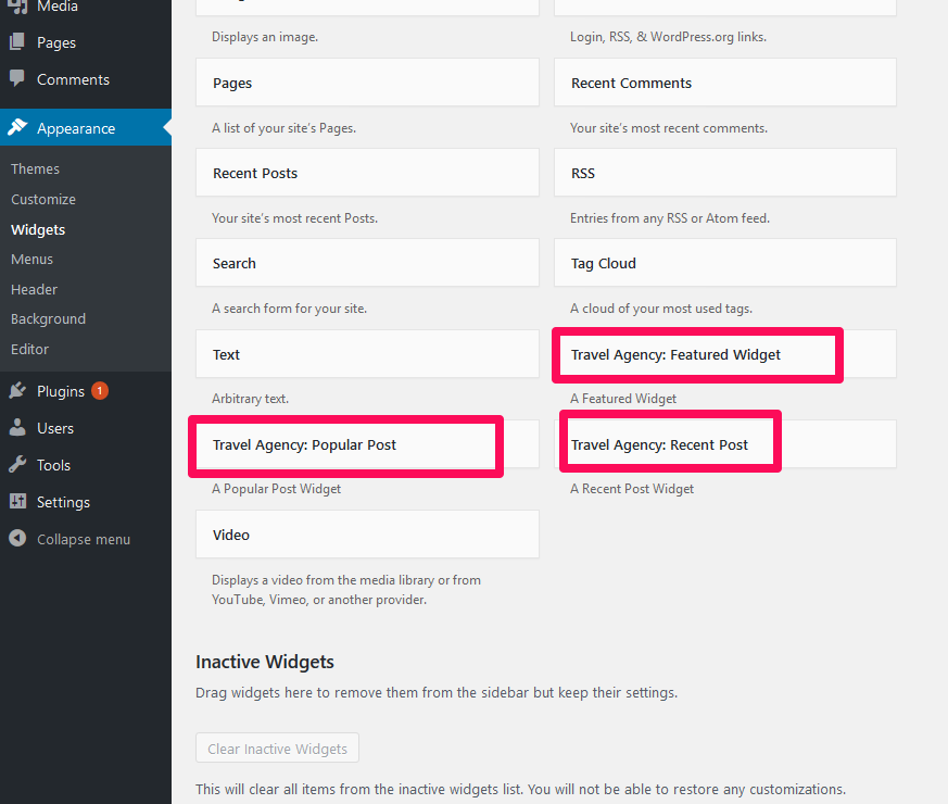 Widgets offered