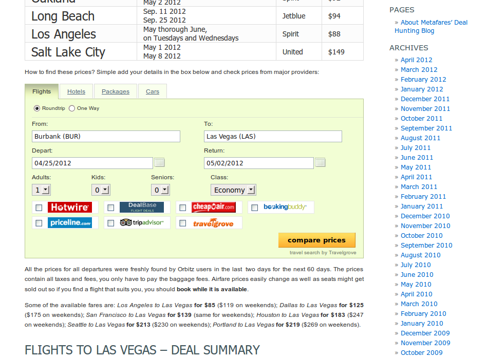 Travel Search box on the post page