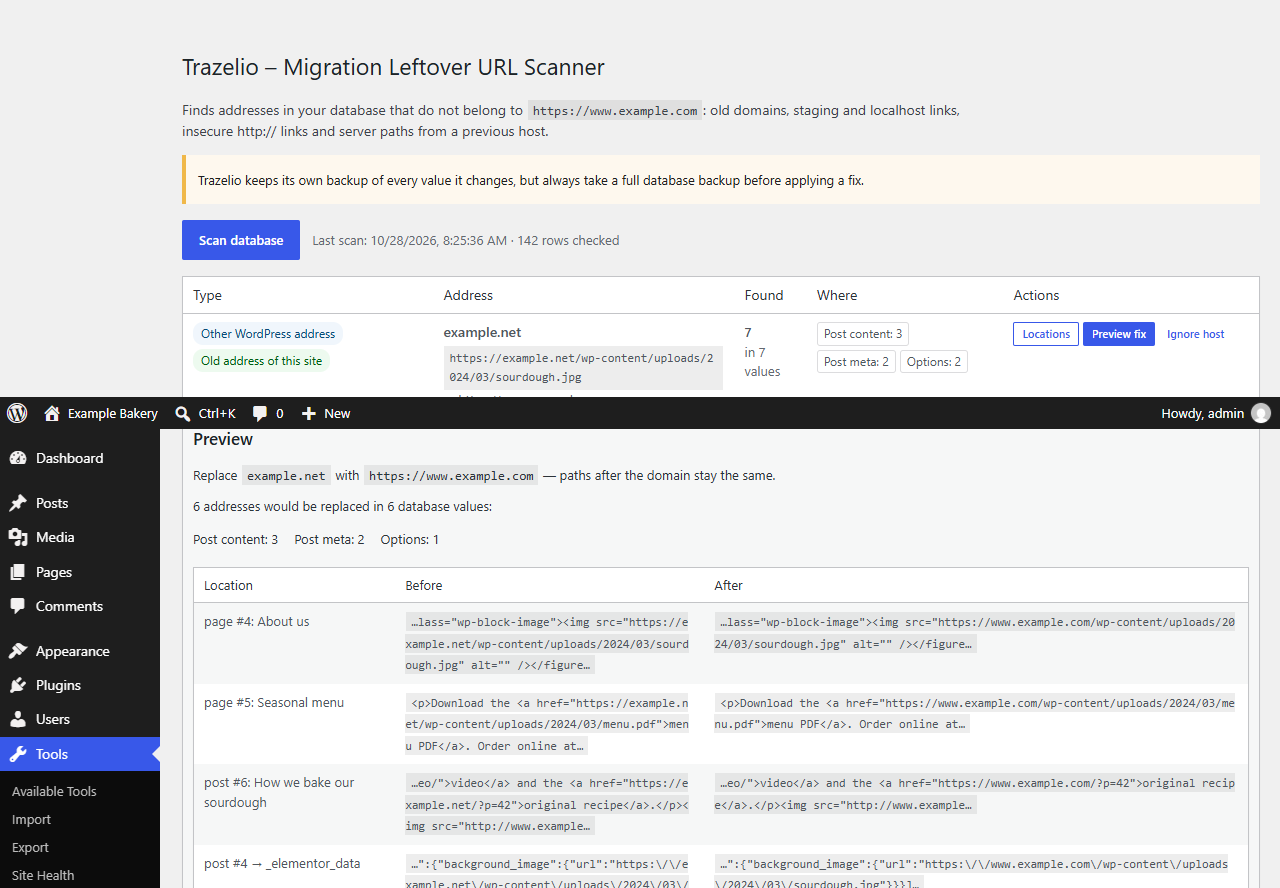 Preview with before/after examples and backup confirmation.