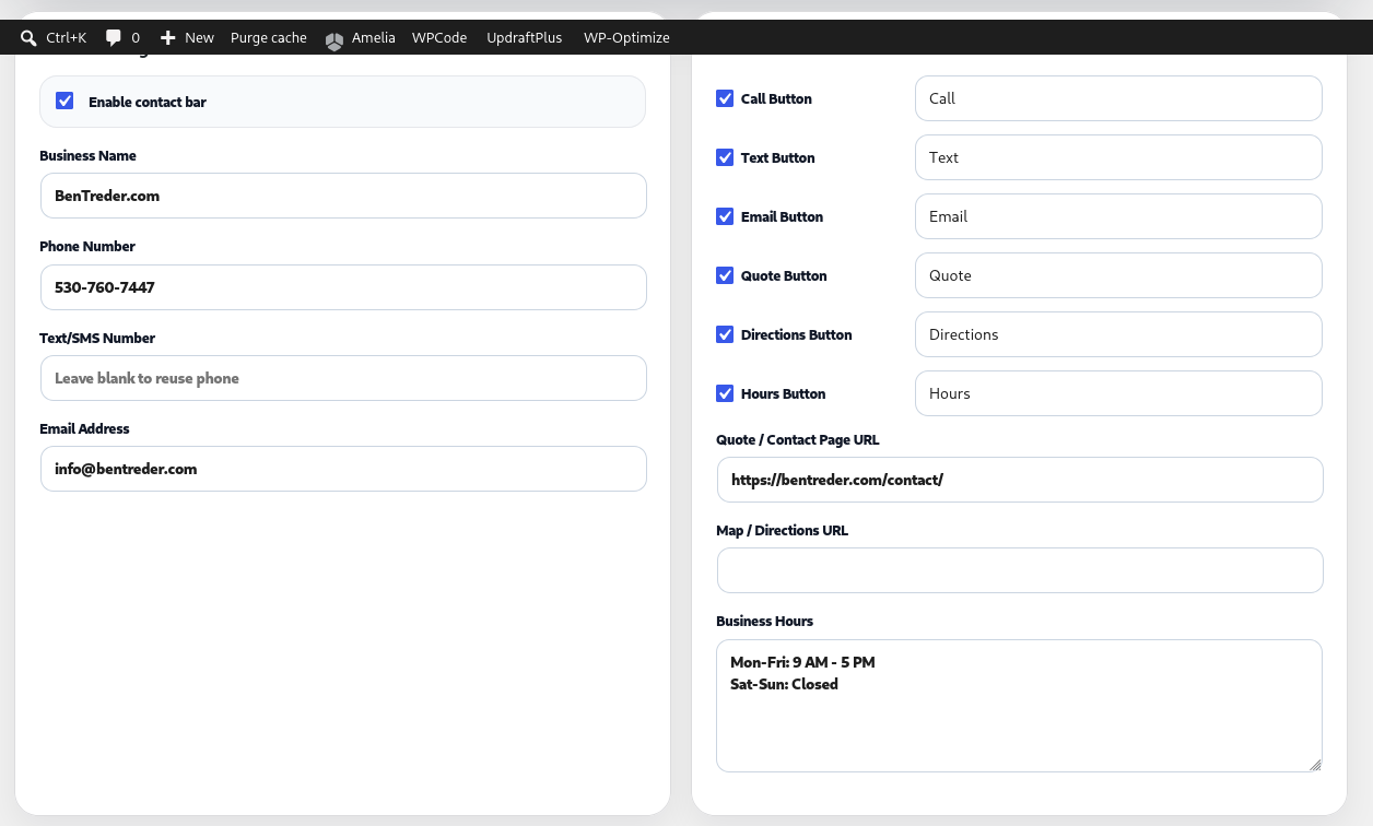 Treder Local Business Contact Bar