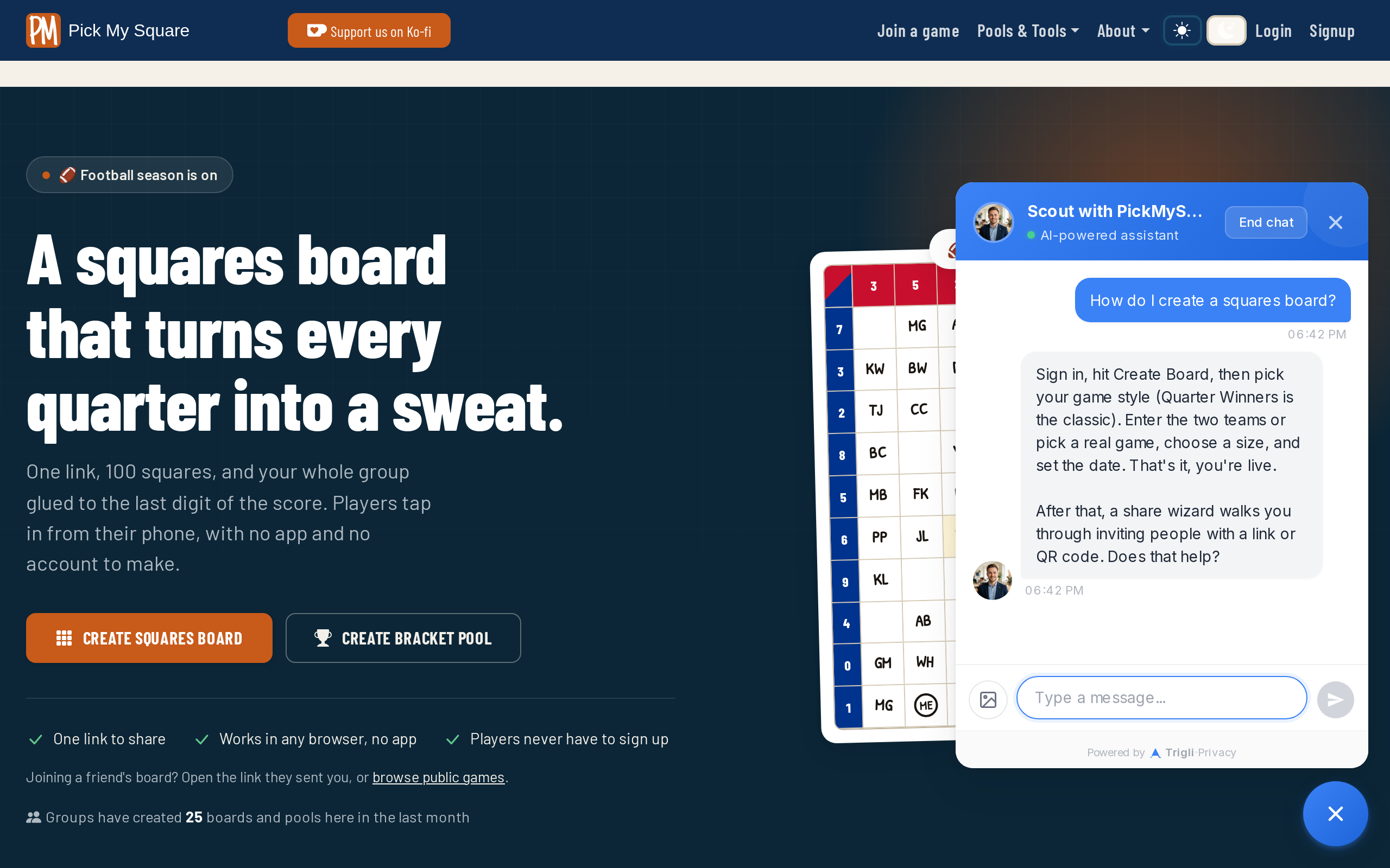 The chat widget on a live site, answering a visitor question from the site's own documentation.