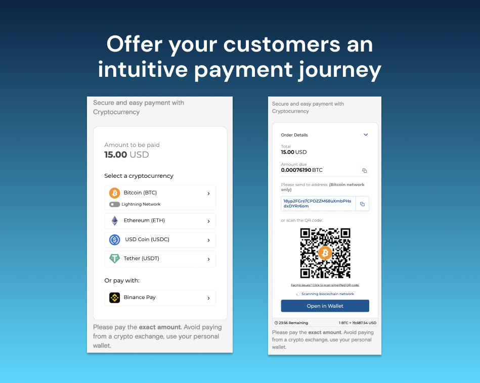 Offer your customers an intuitive payment journey - Crypto Payment Gateway by Triple-A