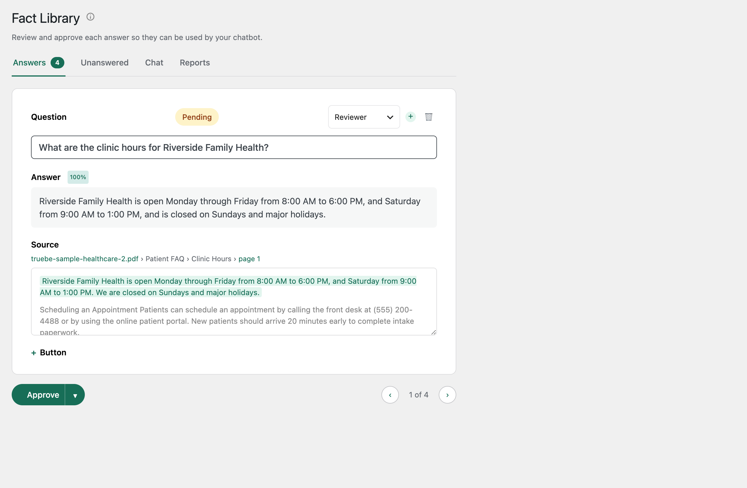 The chatbot on your site, answering only with approved facts.