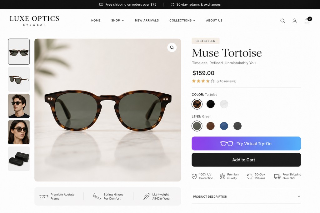 Premium try-on button next to Add to Cart