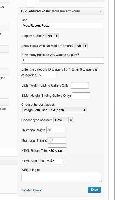 Admin area widget settings.