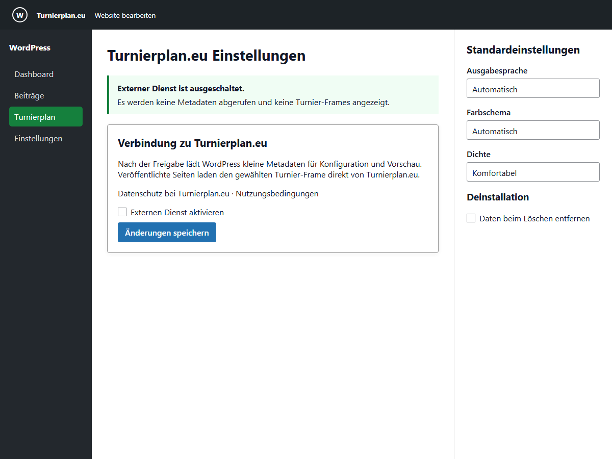Review the external-service information before an administrator enables Turnierplan.eu.