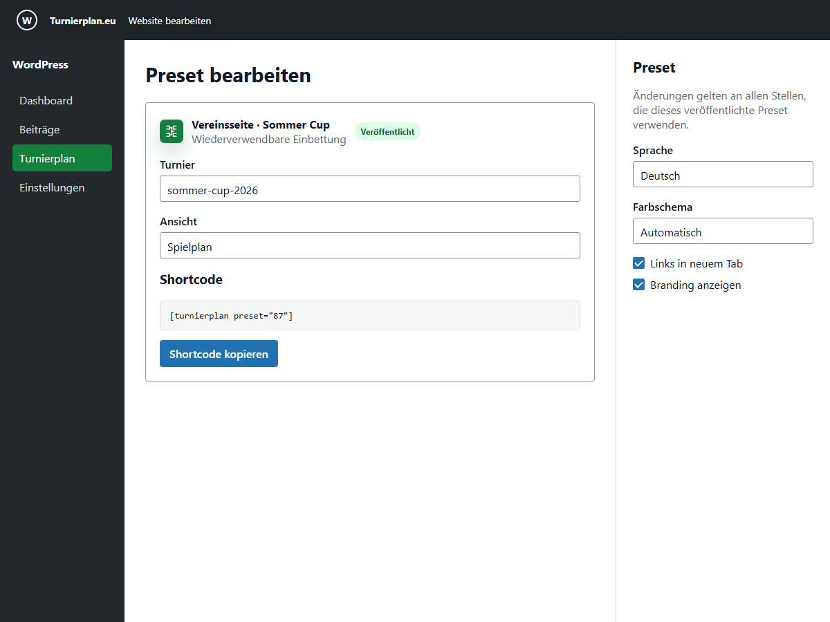 Reuse a validated preset or copy its canonical shortcode.