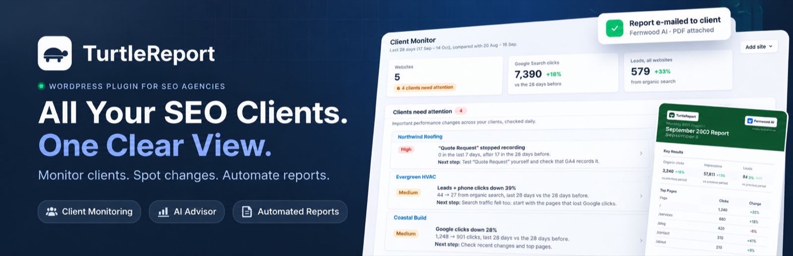 TurtleReport – SEO Client Monitoring & Reporting preview