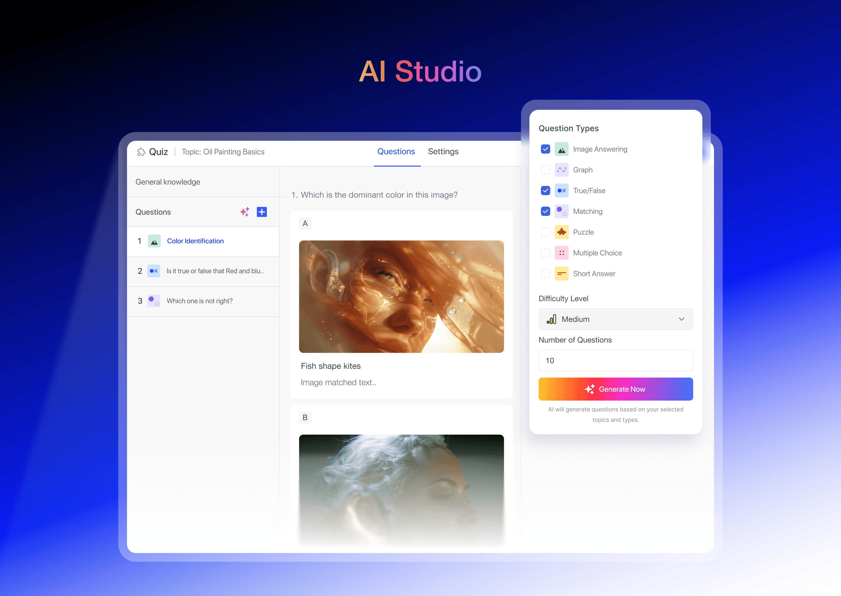 AI Studio: Generate a full course with lessons, quizzes, assignments, etc using AI Studio.