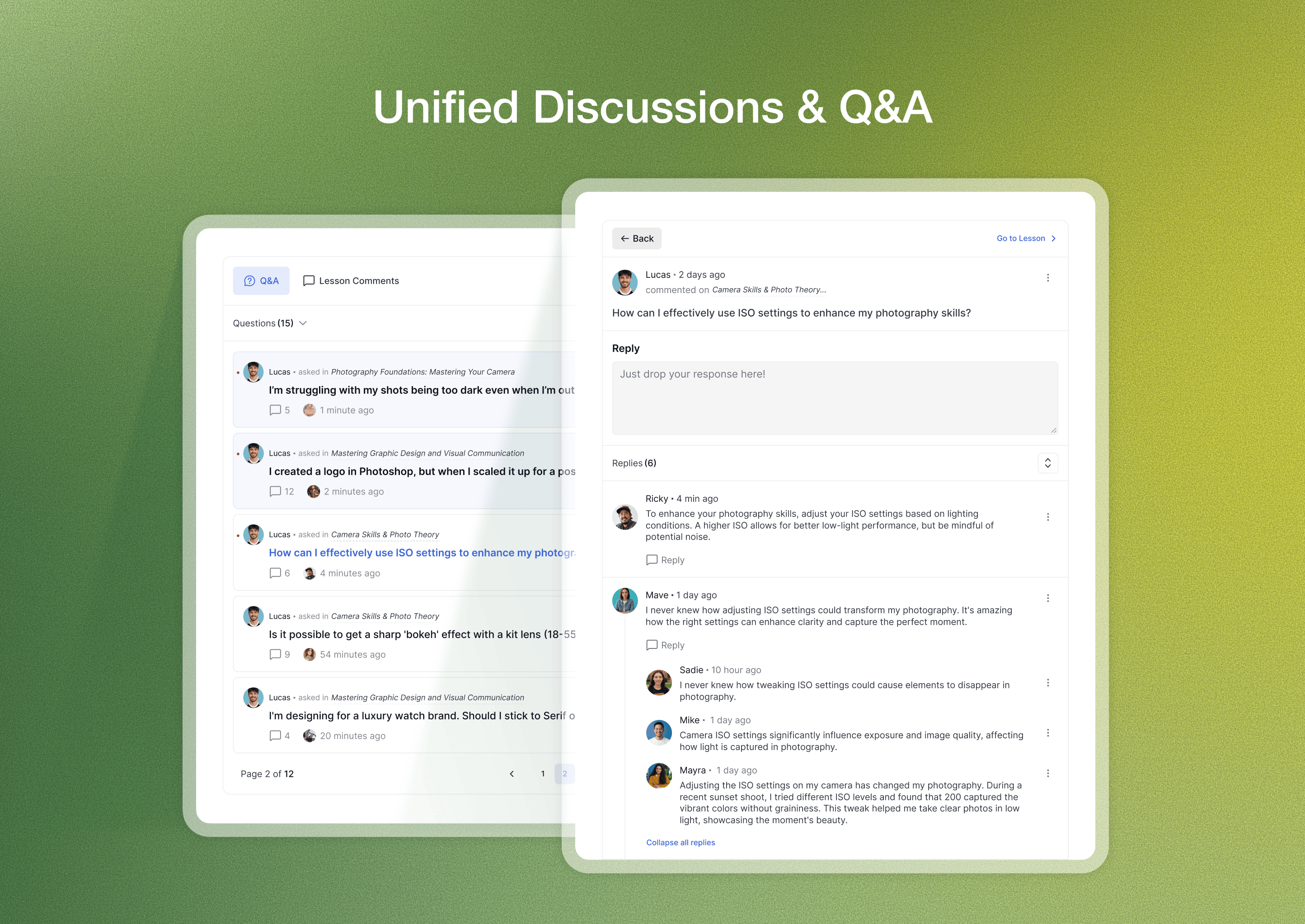 Unified Discussions & Q&A: Manage learner discussions and questions from a single interface.