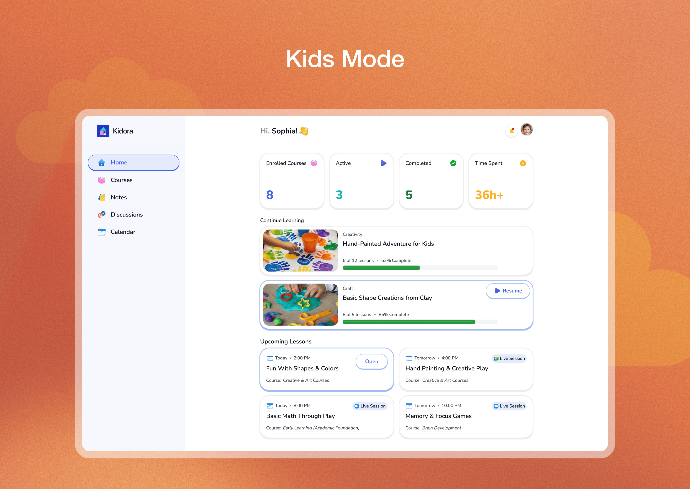 Kids Mode: A playful learning interface specially designed for the younger learners.
