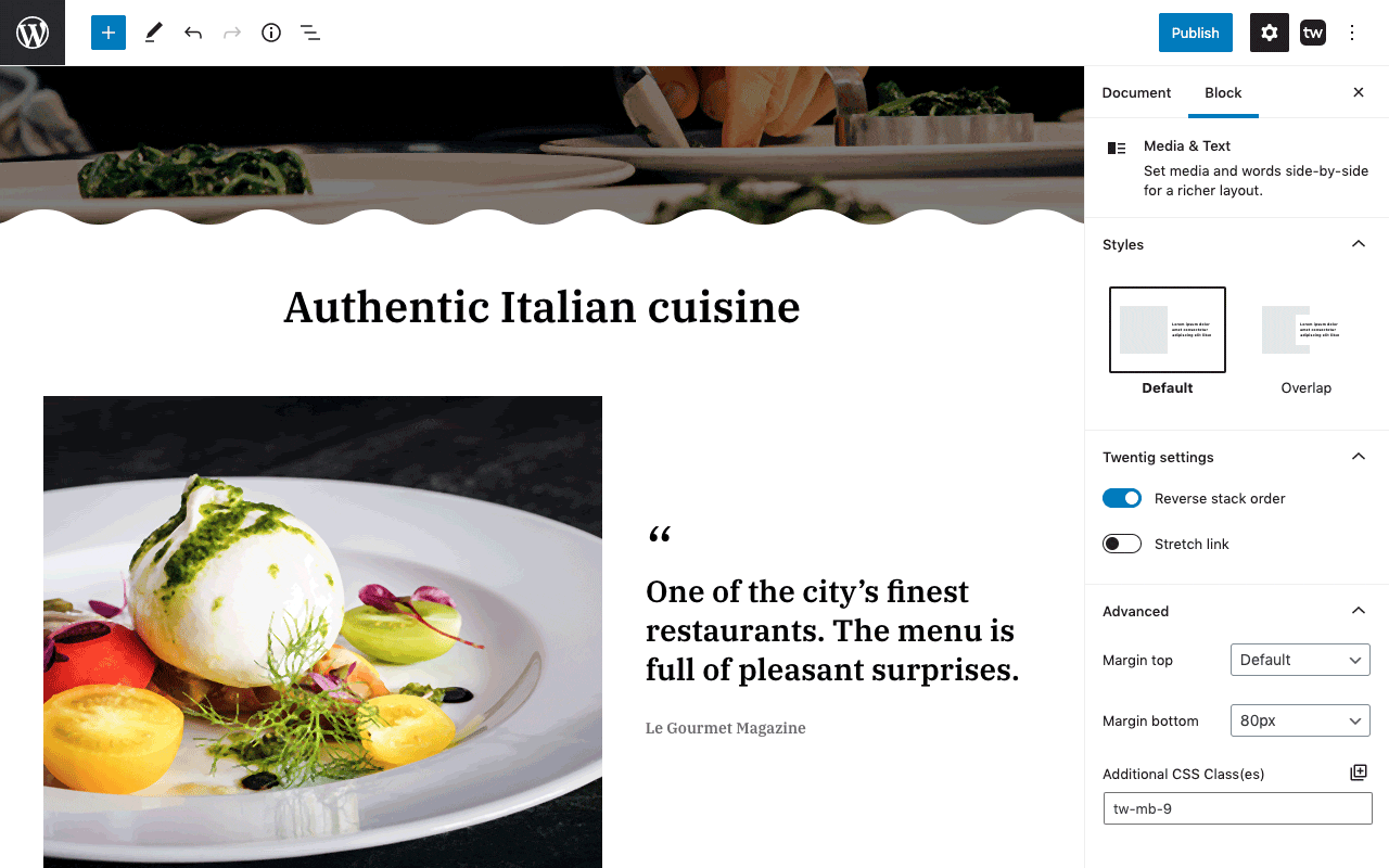 <strong>Customize the Gutenberg blocks.</strong> Transform the existing Gutenberg blocks with additional settings and styles.