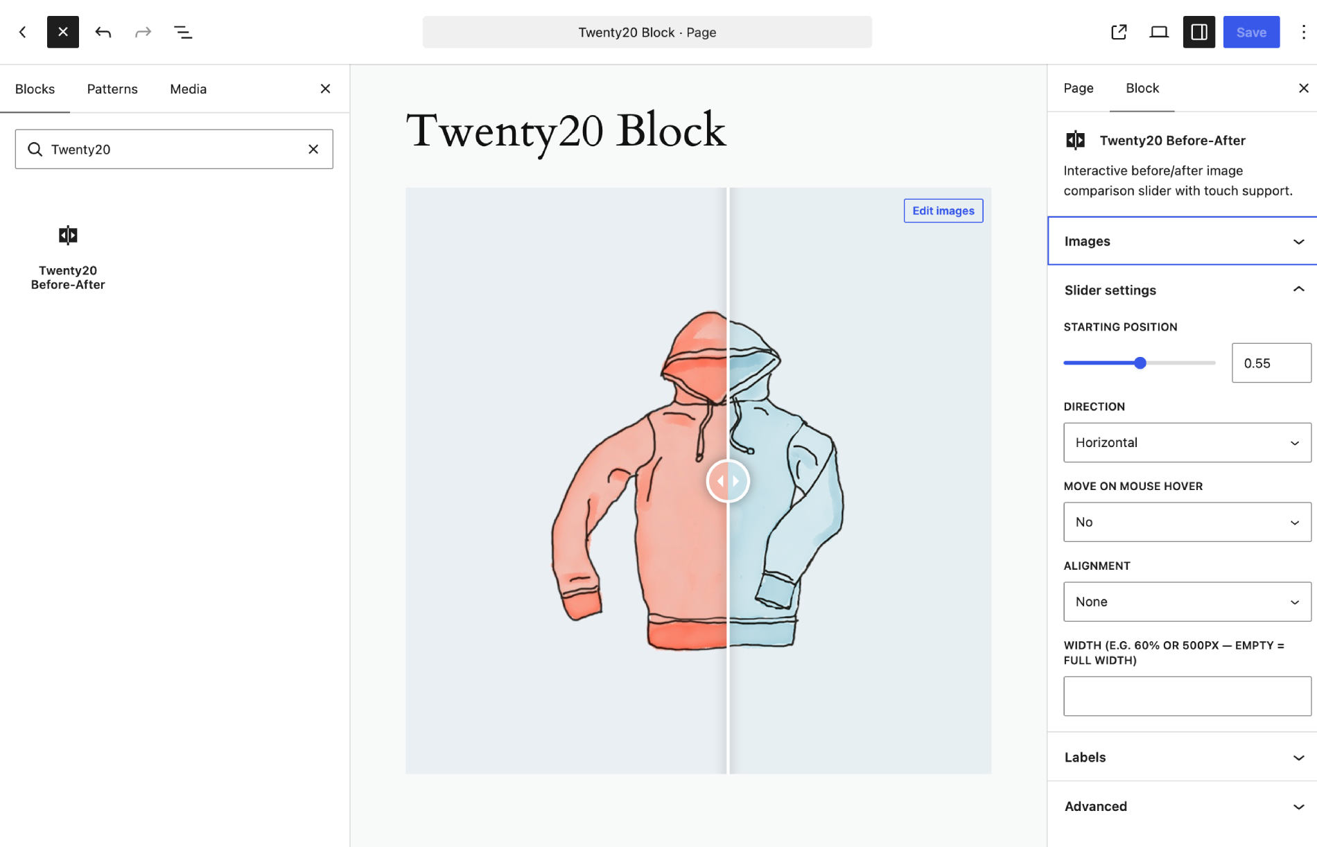 Gutenberg block with live preview and sidebar settings.