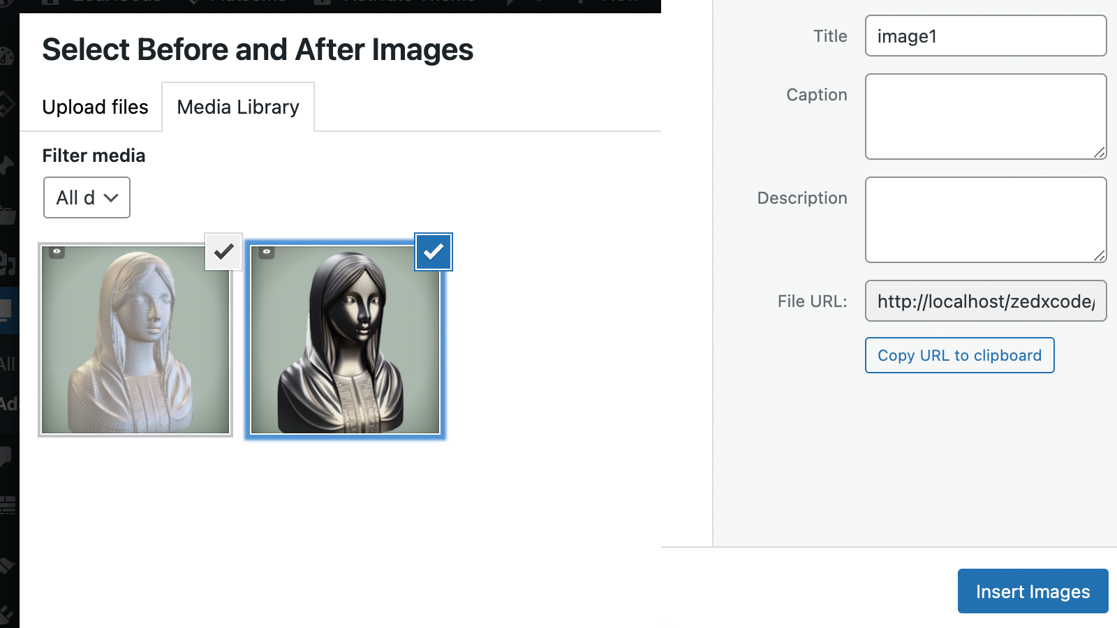 Select any two images from the Media Library.