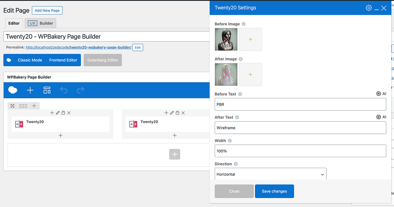 WP Bakery Visual Composer settings.