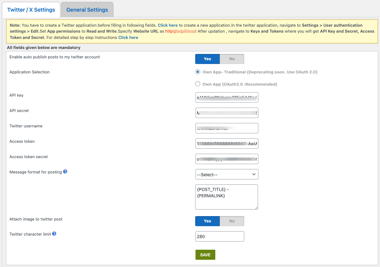 This is the Twitter configuration section.