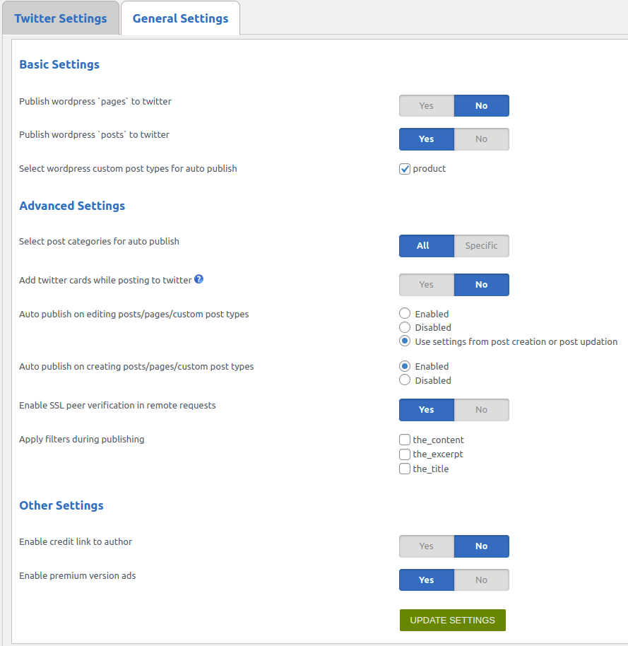 This is the general settings section.