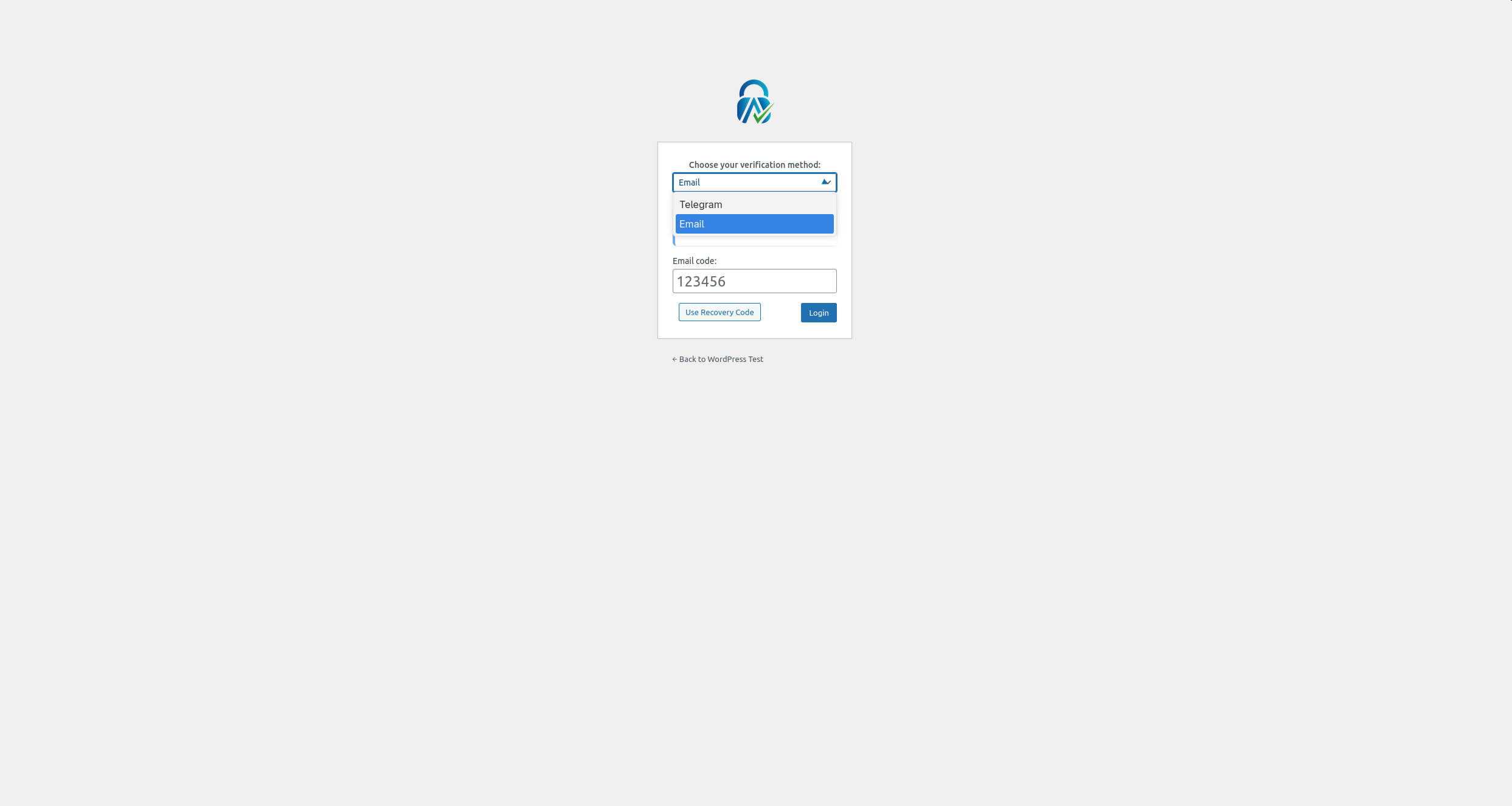 2FA Login Interface - Modern login screen where users choose their preferred authentication method and enter verification codes.