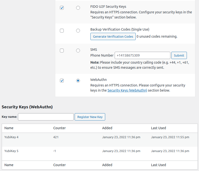 WebAuthn Provider for Two Factor