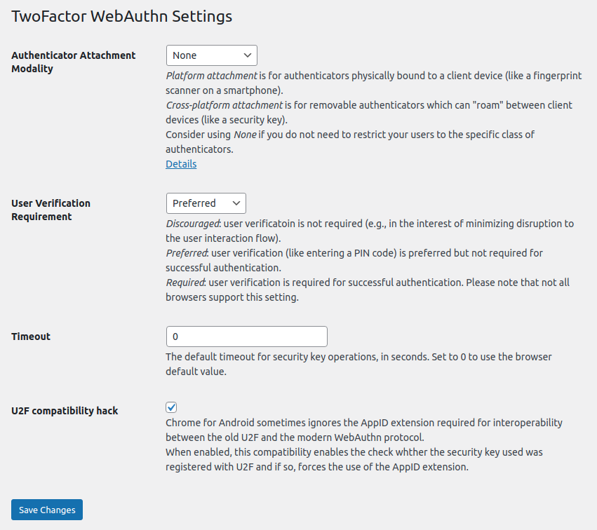 Plugin settings page.