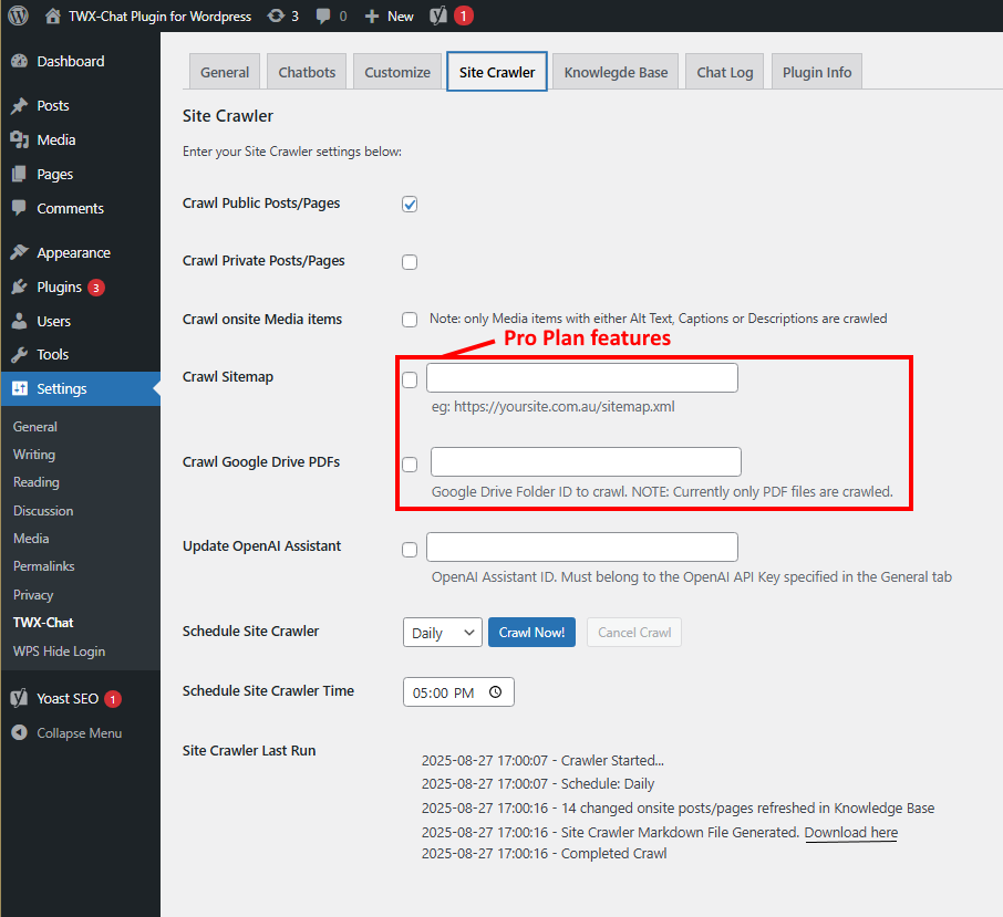 Admin Settings - Site Crawler