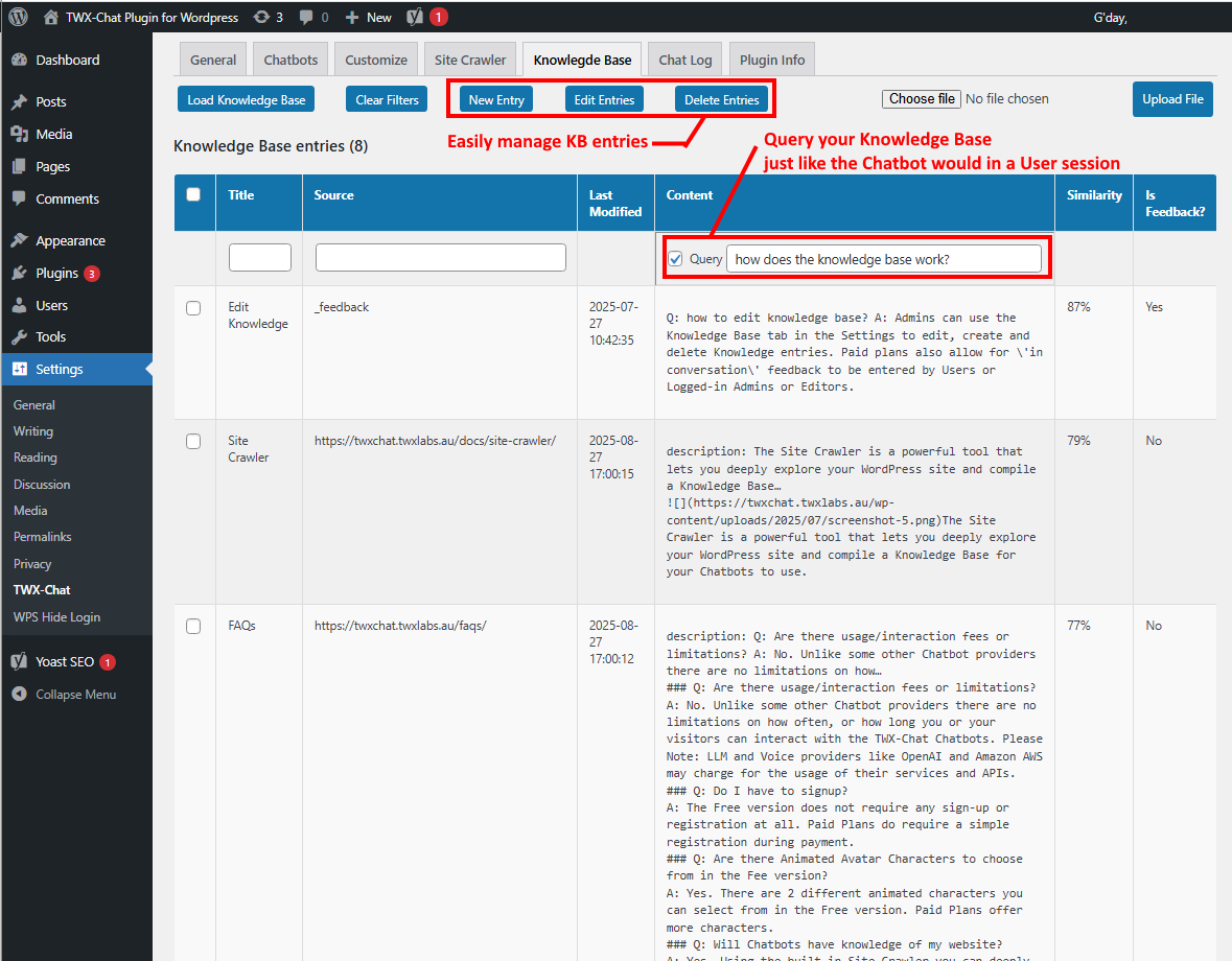 Admin Settings - Knowledge Base