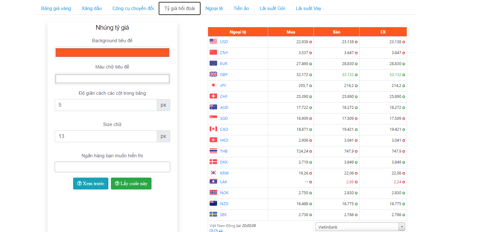 Web Tỷ Giá