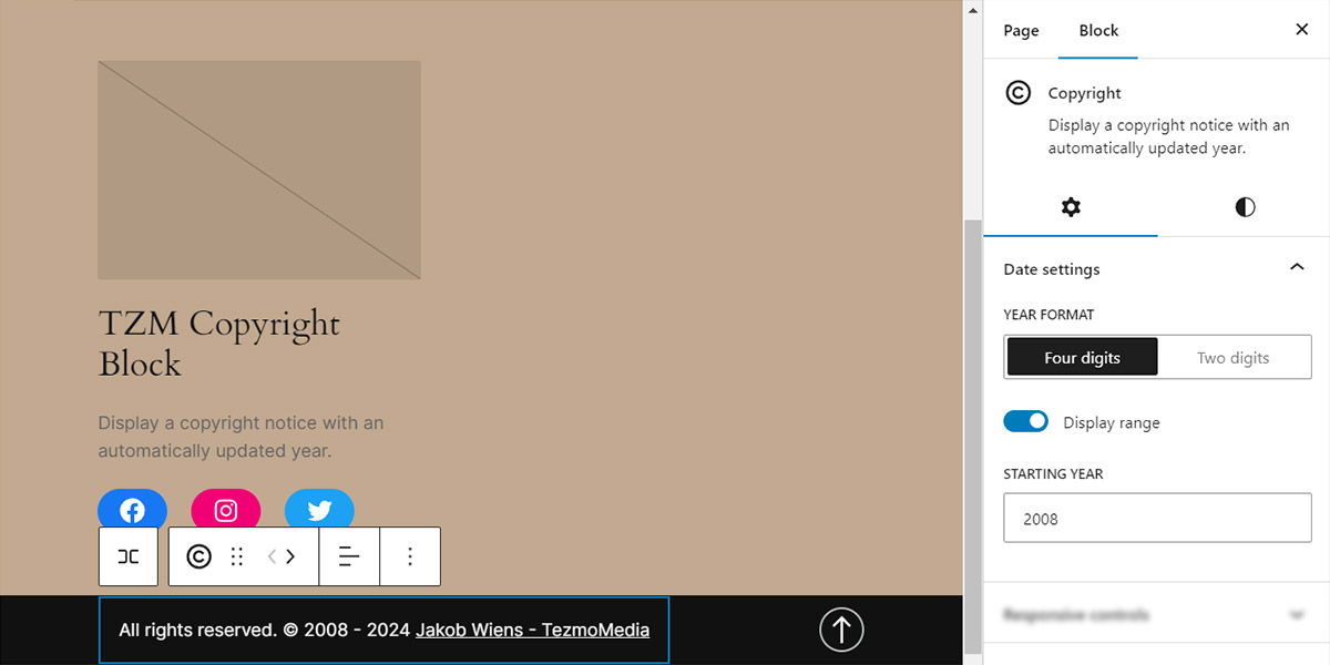 Quickly setup and customize your copyright notice using the native controls you’re familiar with.