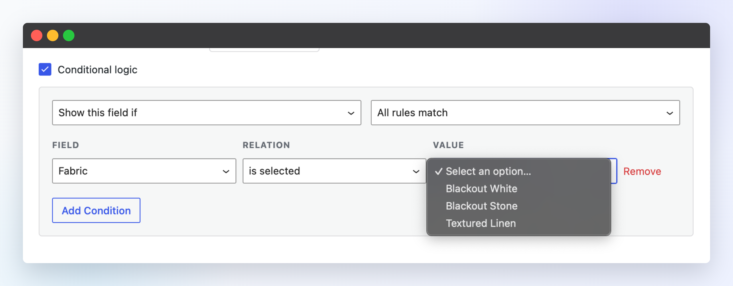 Conditional logic (Premium): show or hide fields based on other answers