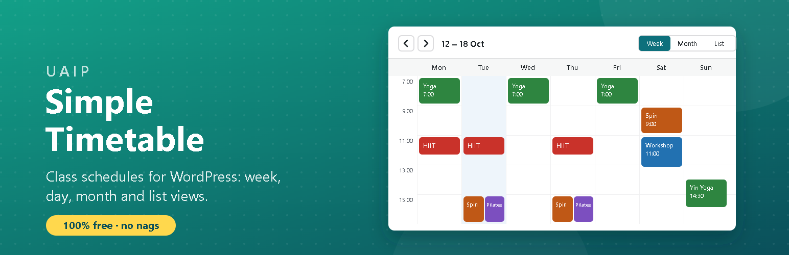 WordPress 外掛 UAIP Simple Timetable 的封面圖片