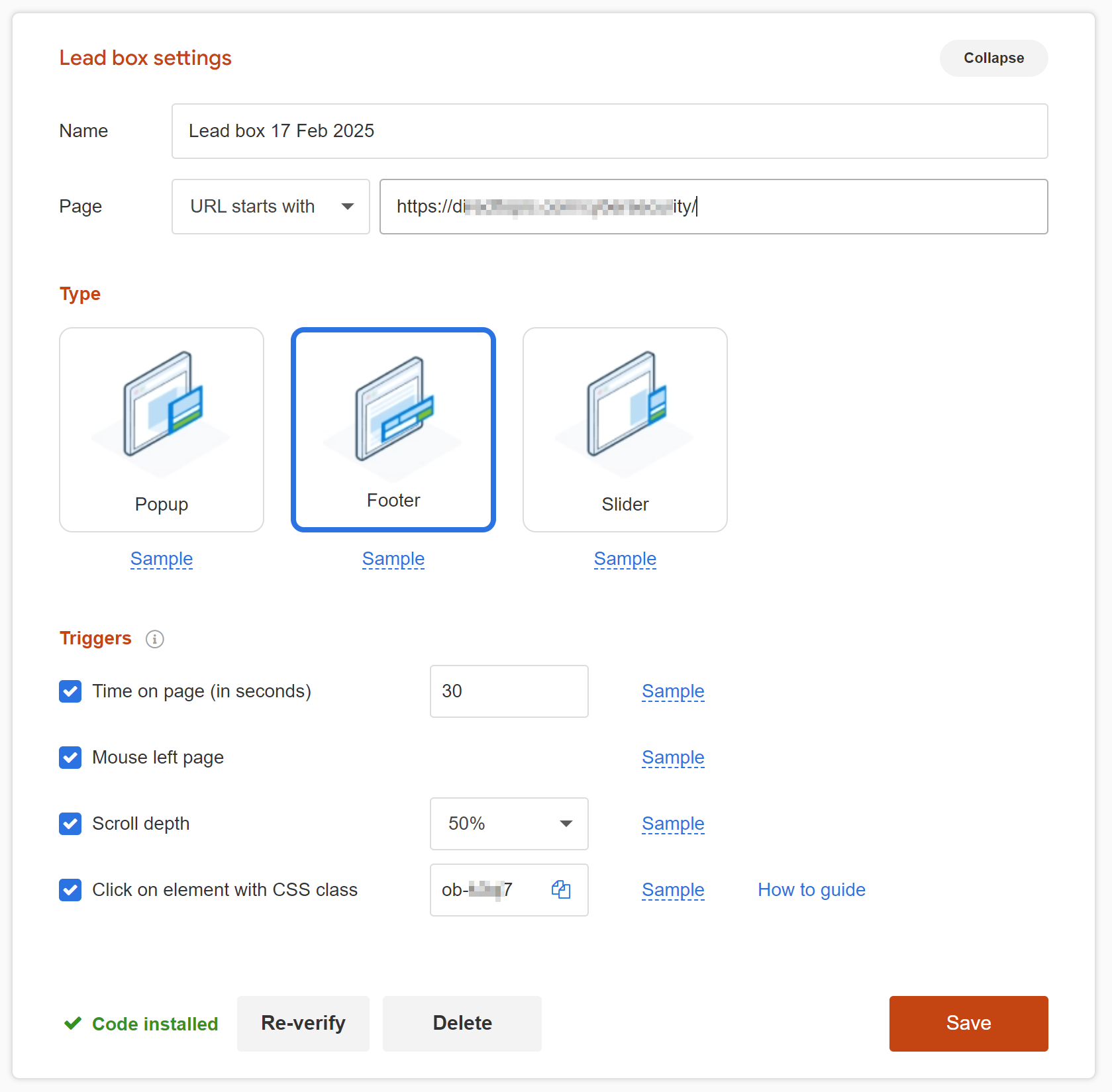 Configure Lead Box options inside Udimi