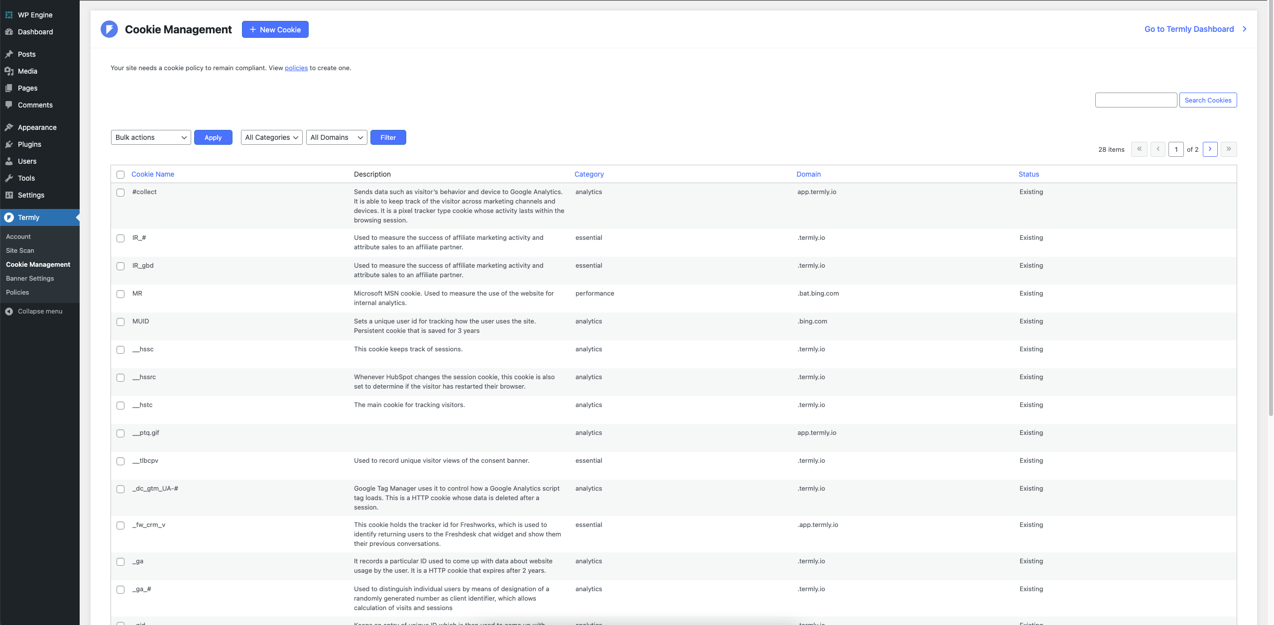 Termly scans, discovers and automatically categorizes the cookies that you serve on your website for free.