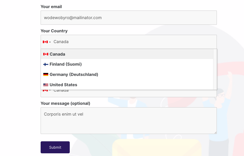 All Country List with Flag (Form Example)