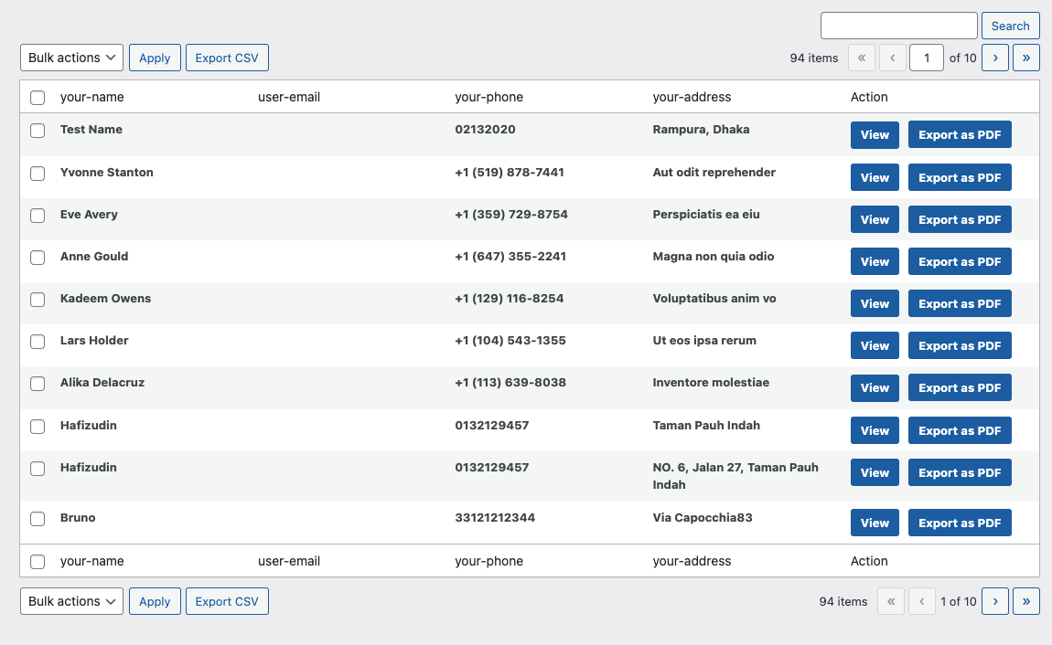 Save to Database Data List With View and Export